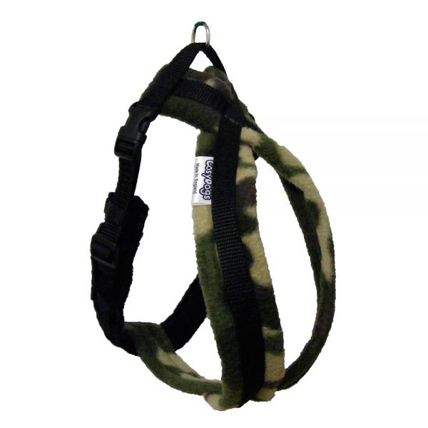 Camouflage & Paw Print Fleece Dog Harness: (Available in Front Chest Ring Option | 2 Point Control)